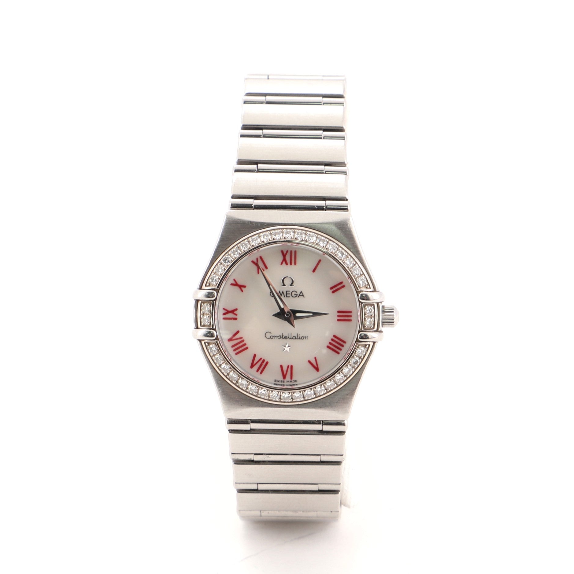 Omega Constellation Quartz Watch Stainless Steel with Diamond Bezel and Mother-of-Pearl 25