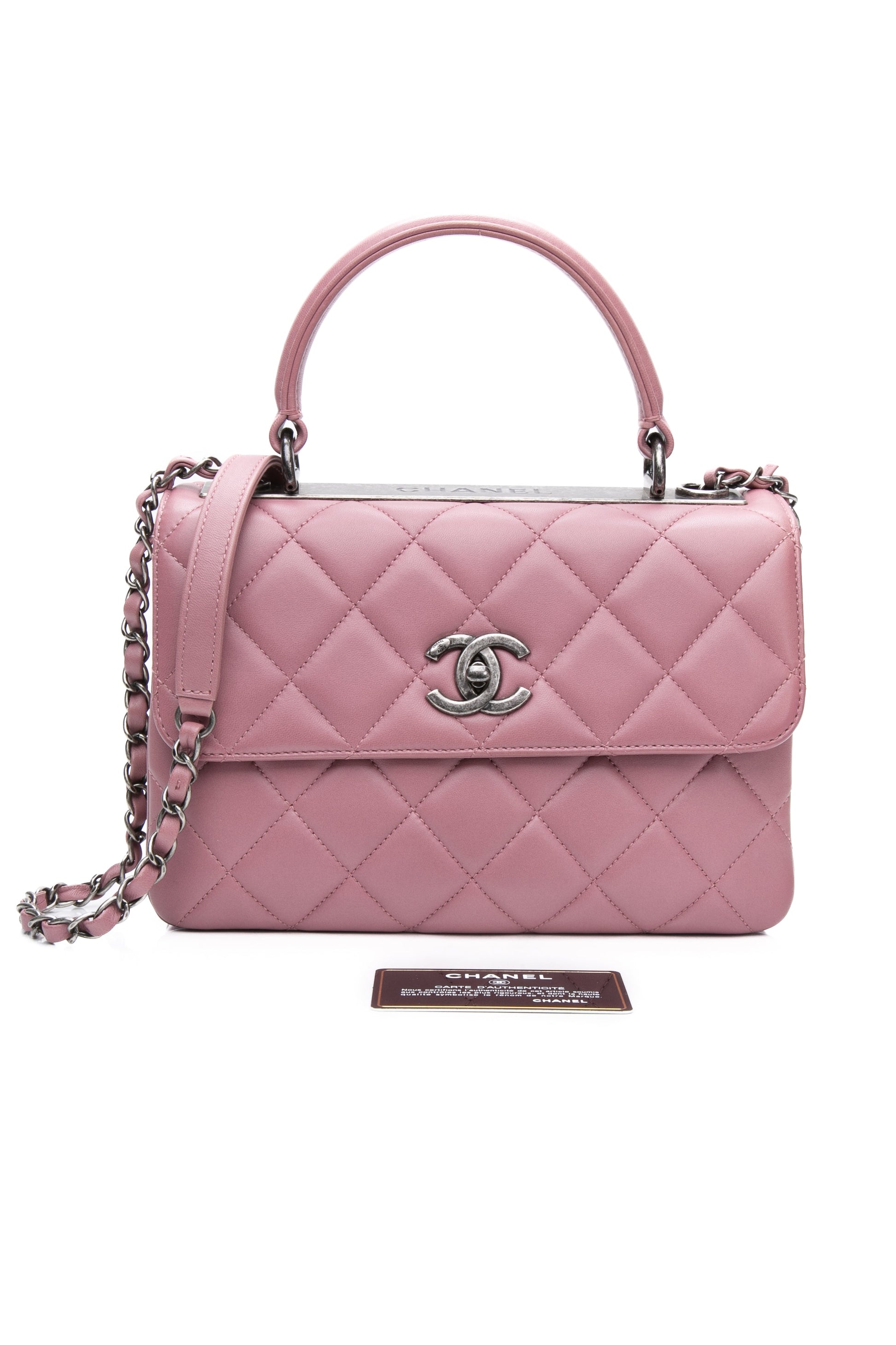 CHANEL Mauve Pink Lambskin Quilted Trendy CC Top Handle Flap Crossbody Bag