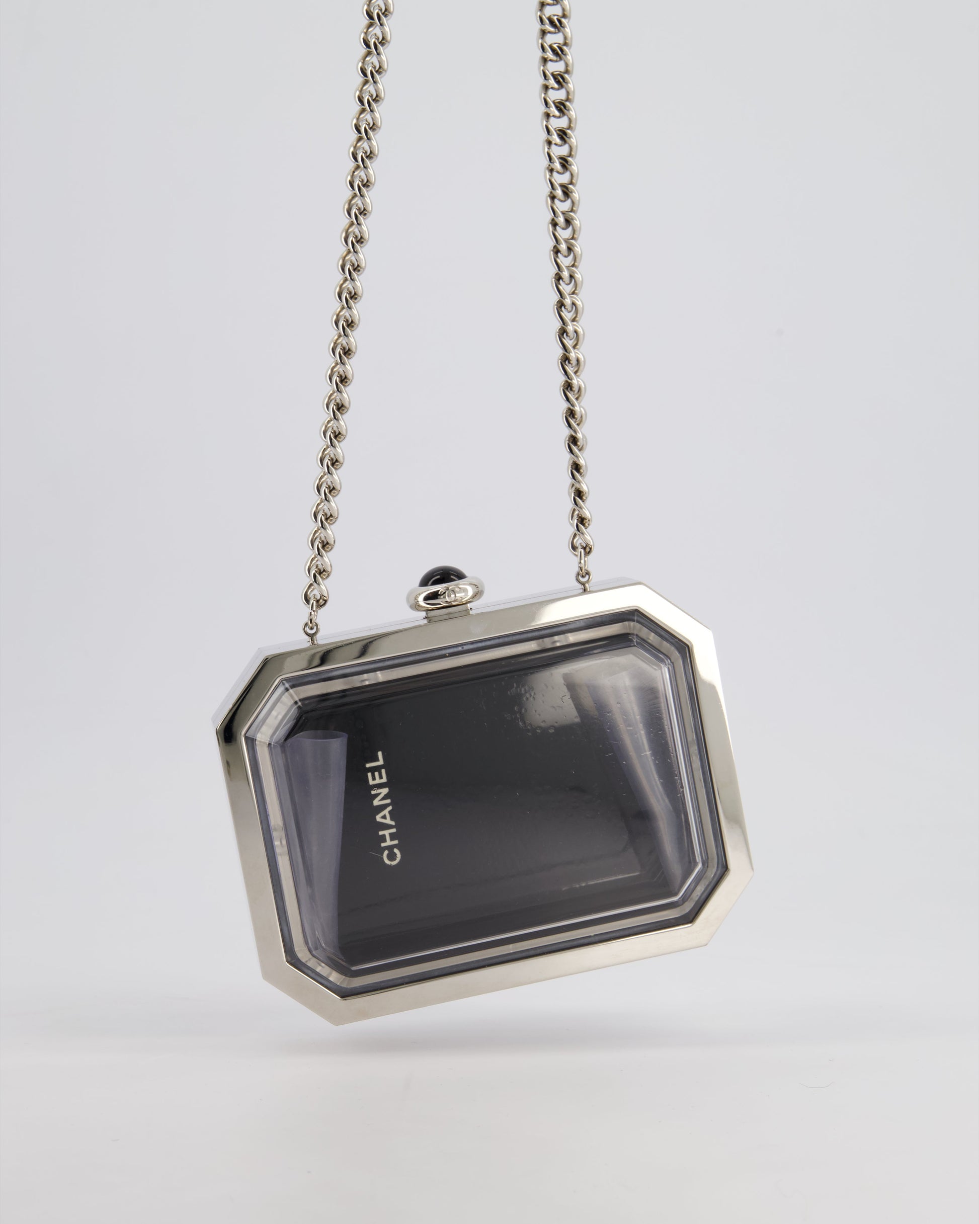 *Chanel Silver, Black Minaudiere Plexiglass Clutch Bag