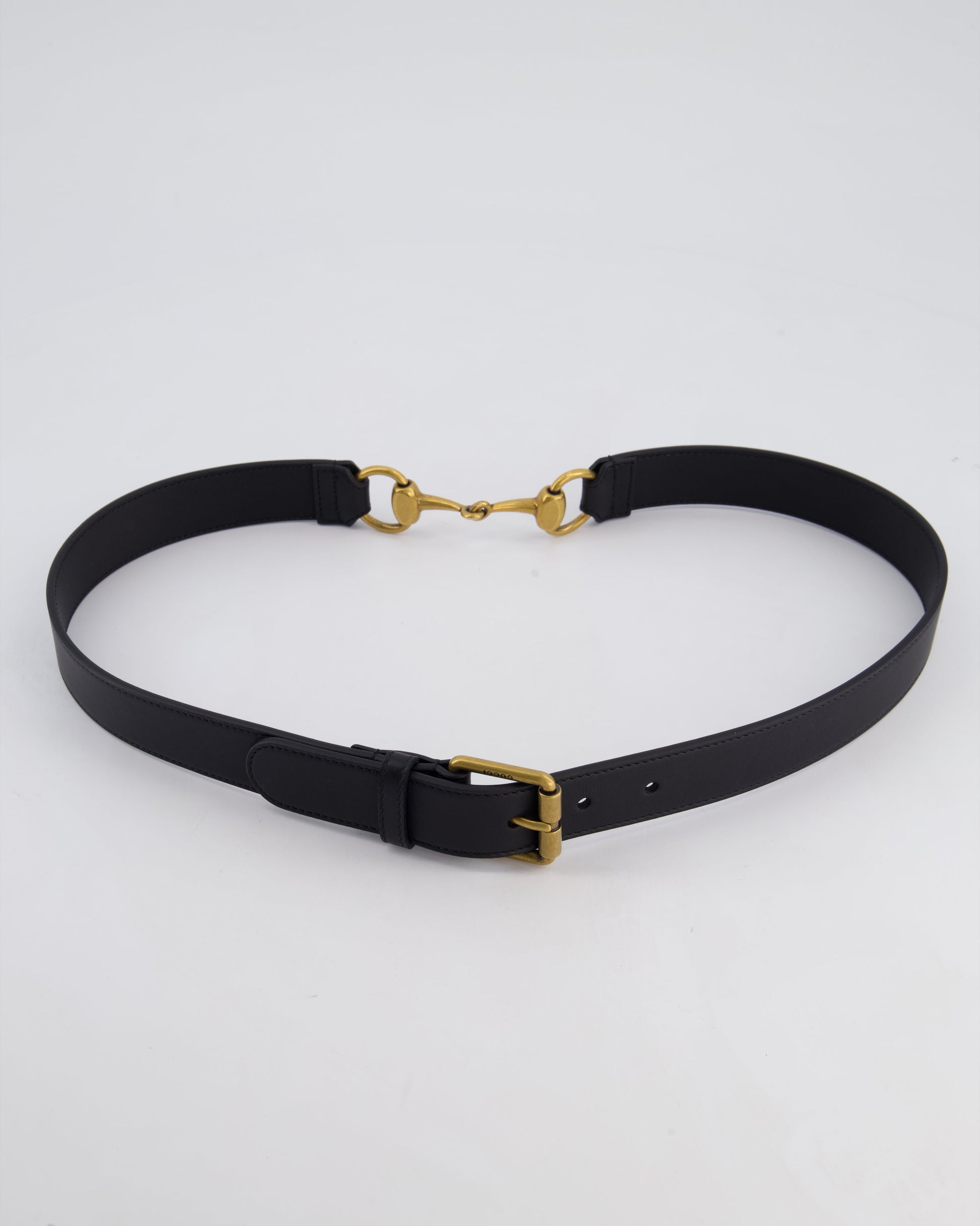 Gucci Black Leather Horsebit Buckle Belt with Antique Gold Hardware Size 85cm