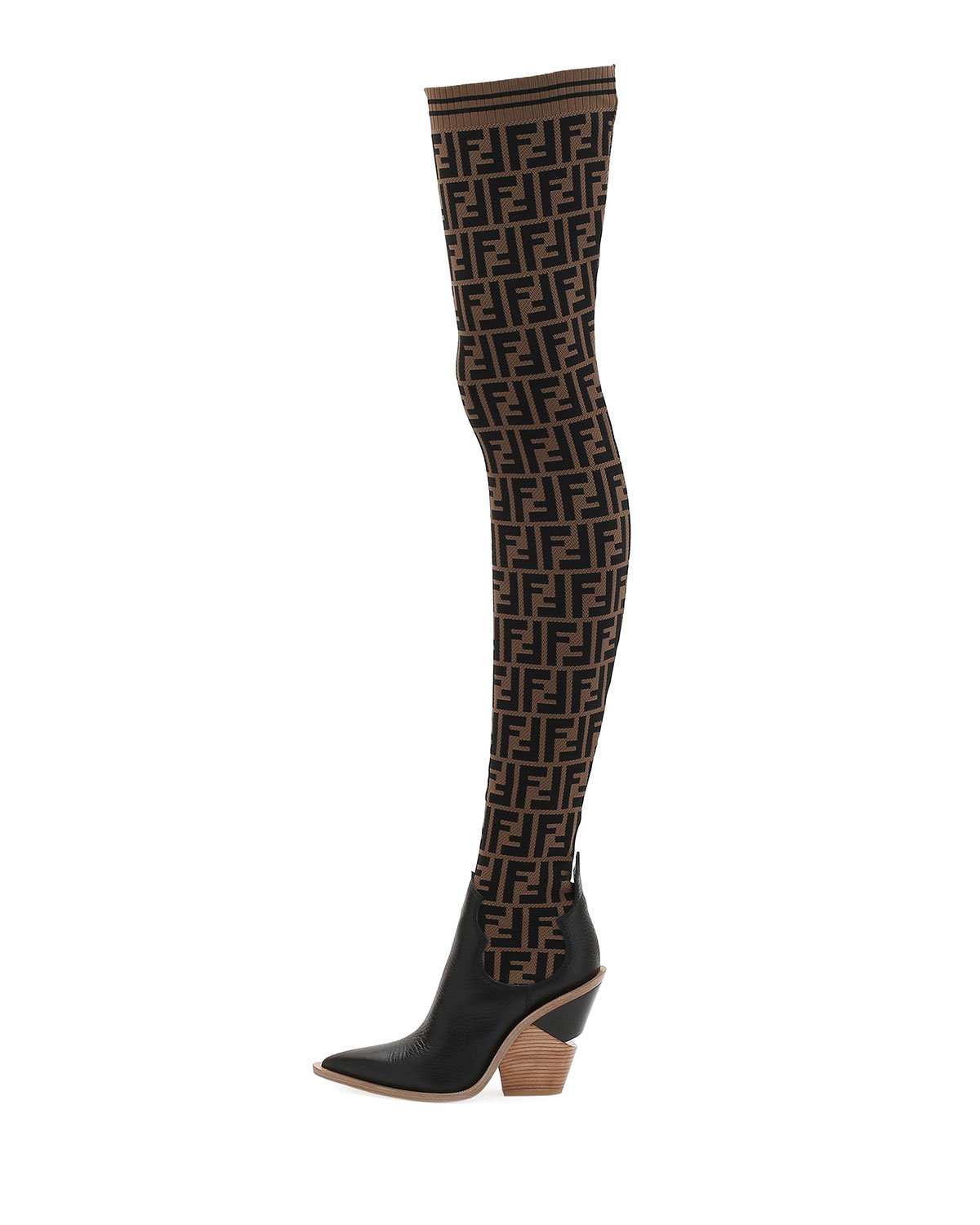 FENDI FF COWBOY OVER-THE-KNEE SOCK BOOTS
