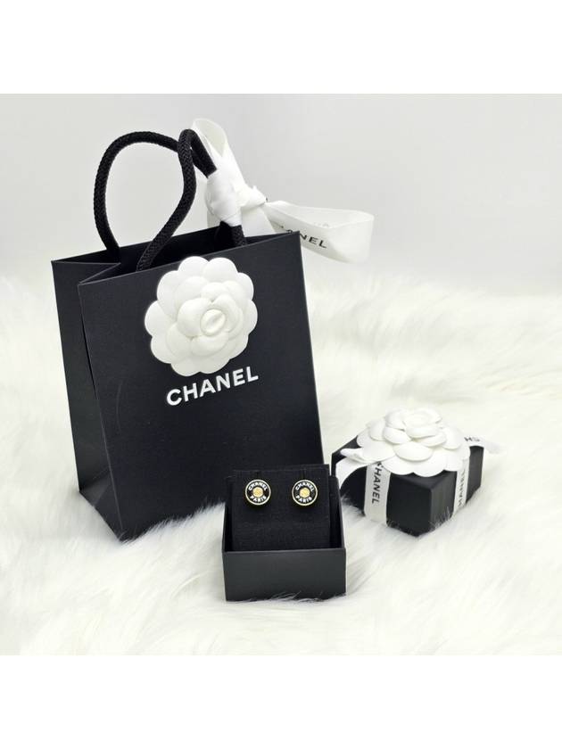 Logo Button Stud Earrings Gold Black