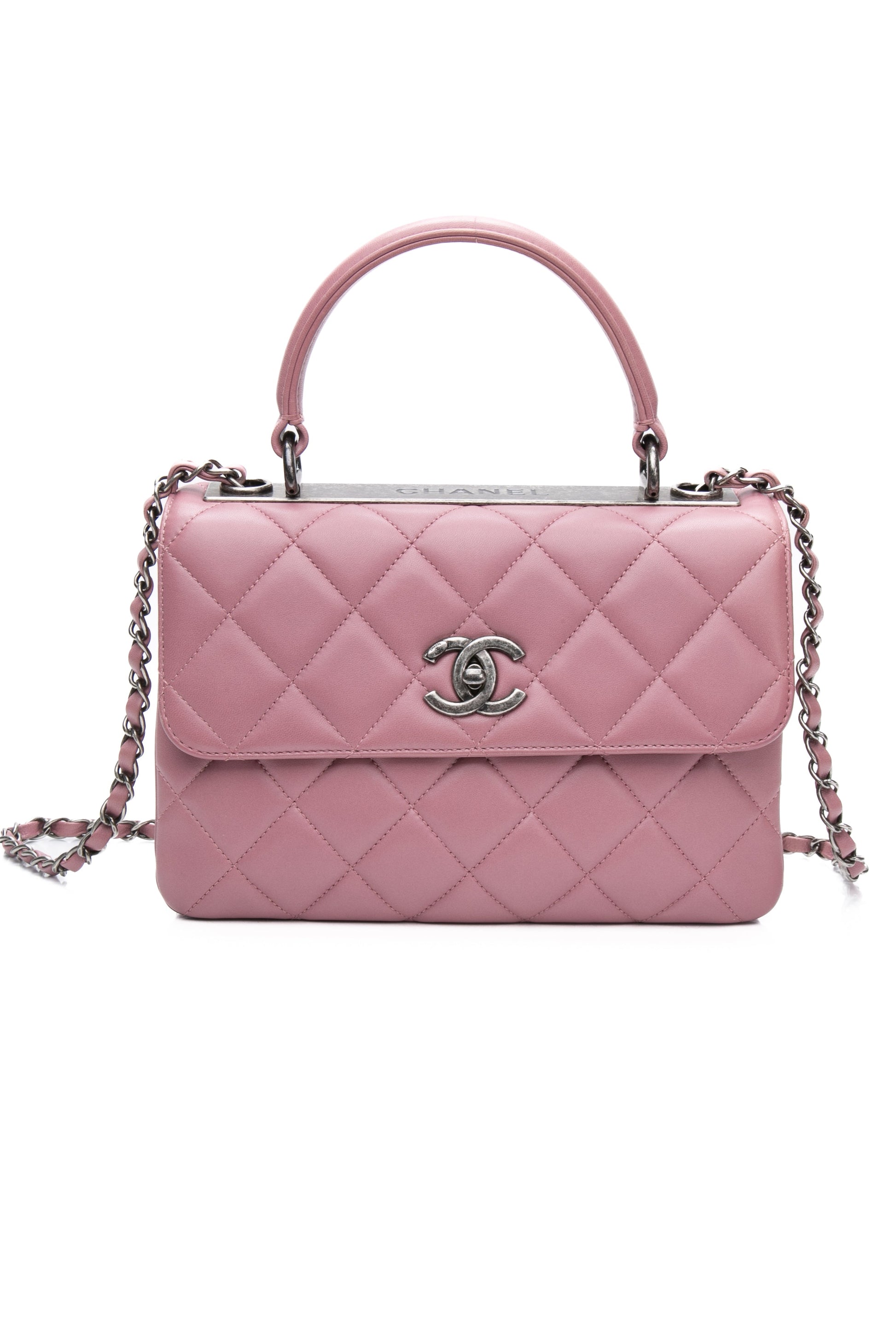 CHANEL Mauve Pink Lambskin Quilted Trendy CC Top Handle Flap Crossbody Bag
