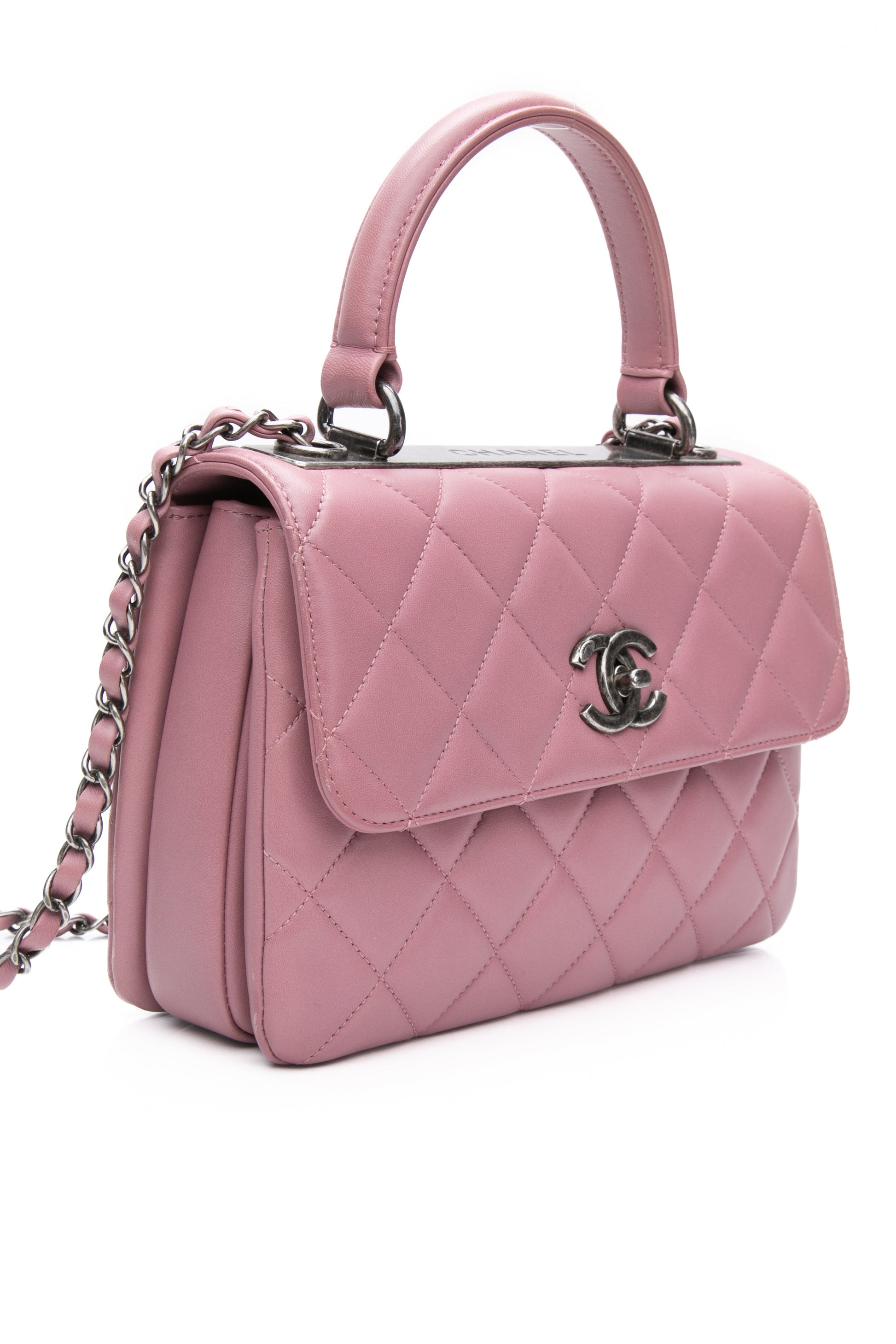 CHANEL Mauve Pink Lambskin Quilted Trendy CC Top Handle Flap Crossbody Bag