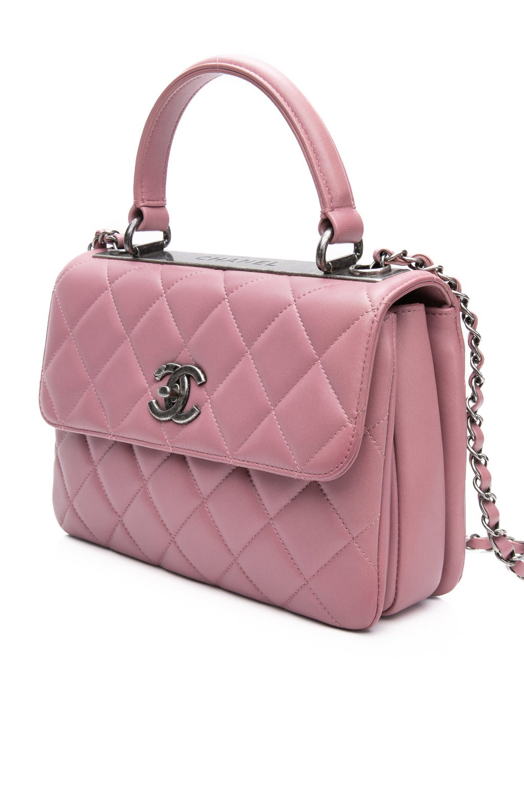 CHANEL Mauve Pink Lambskin Quilted Trendy CC Top Handle Flap Crossbody Bag