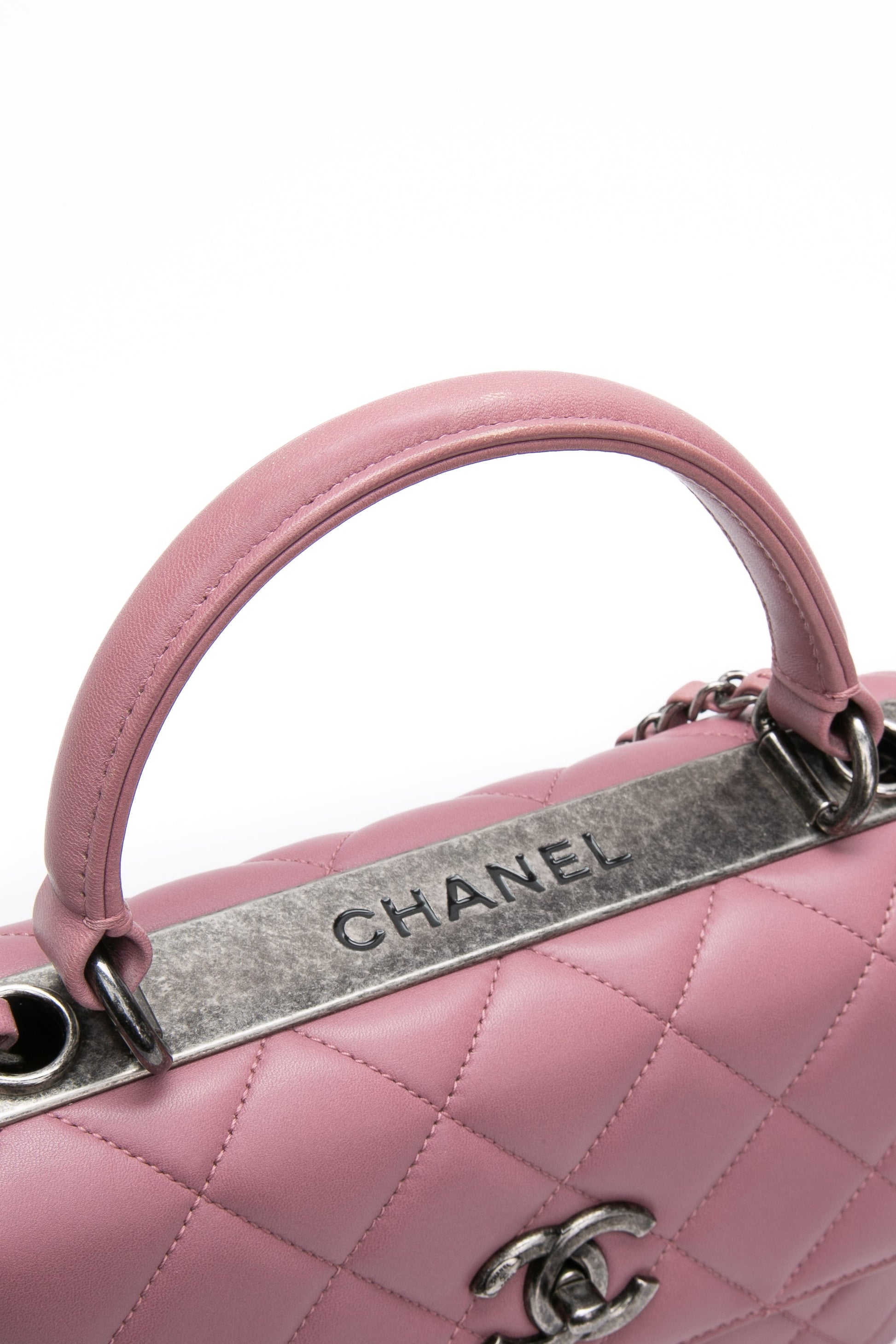 CHANEL Mauve Pink Lambskin Quilted Trendy CC Top Handle Flap Crossbody Bag