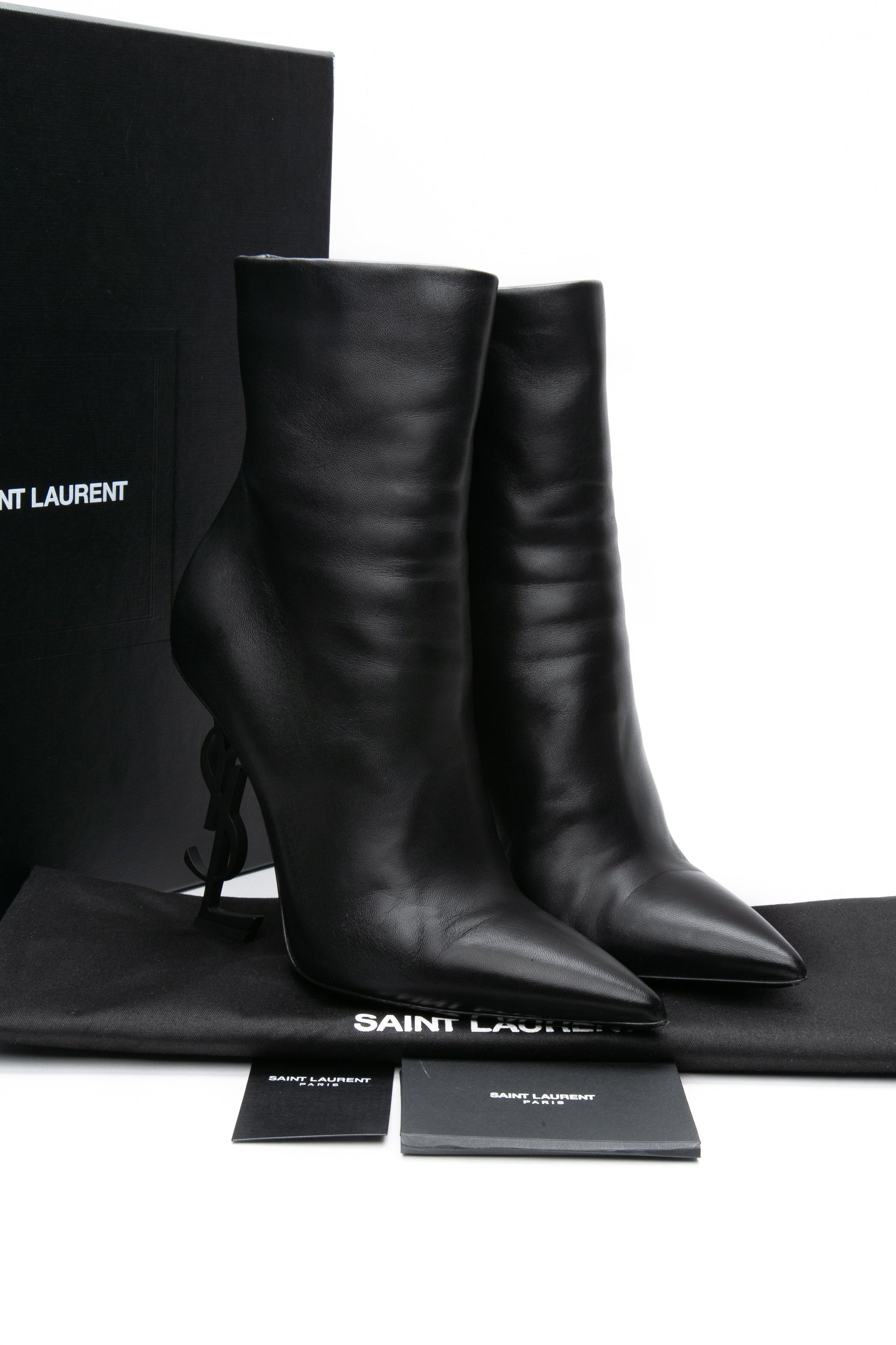 SAINT LAURENT Black Opyum Leather Booties 39
