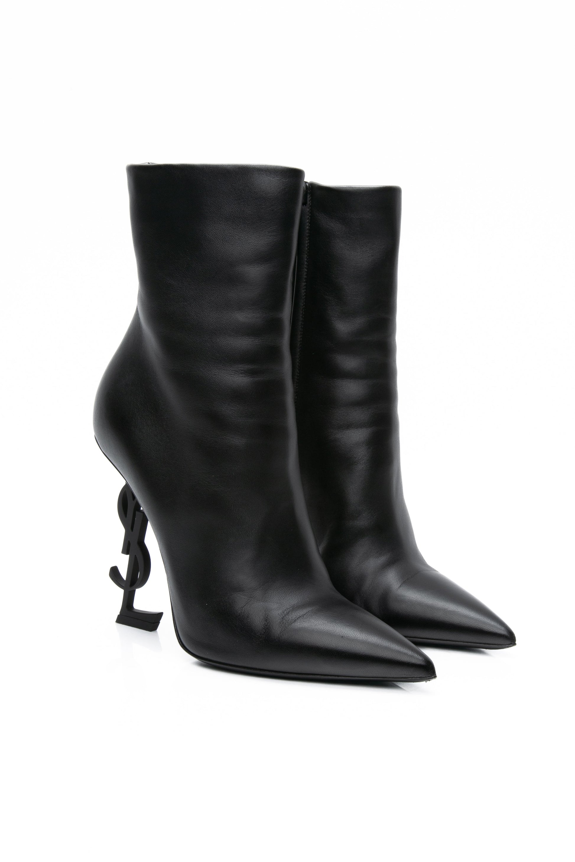 SAINT LAURENT Black Opyum Leather Booties 39