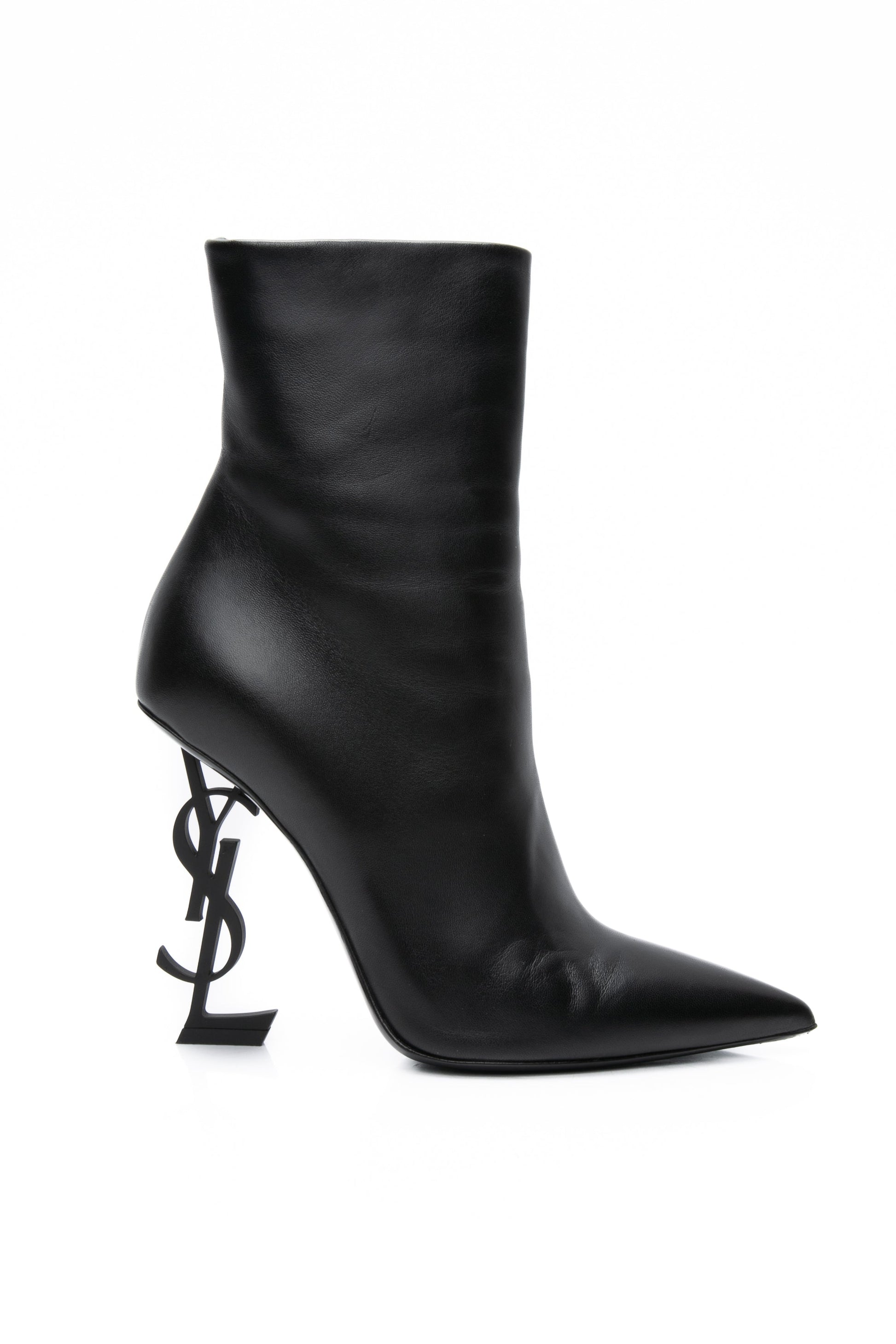 SAINT LAURENT Black Opyum Leather Booties 39