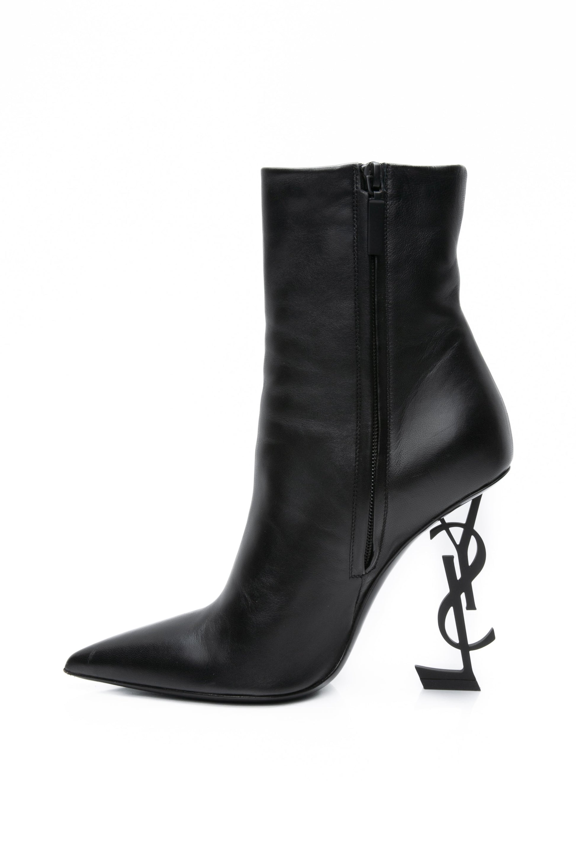 SAINT LAURENT Black Opyum Leather Booties 39