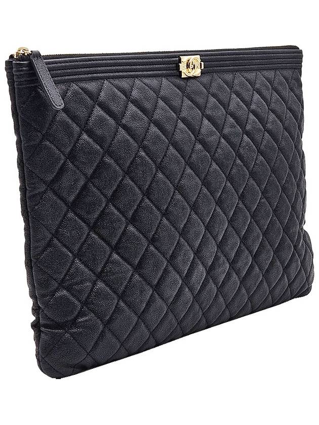 Chanel A84407 Black Caviar Champagne Gold Metal Boy Large Clutch Unit 29