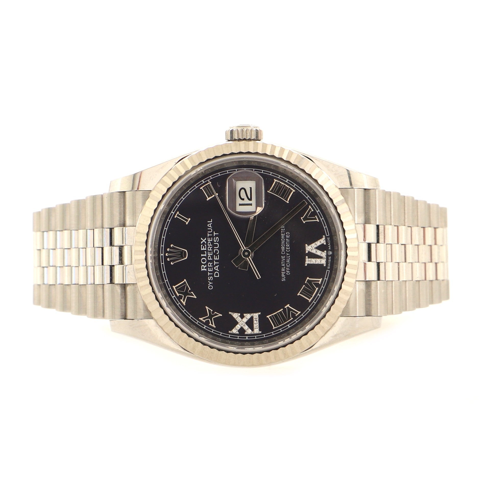Rolex Oyster Perpetual Datejust Automatic Watch Stainless Steel and White Gold with Diamond VI and IX Numerals 36