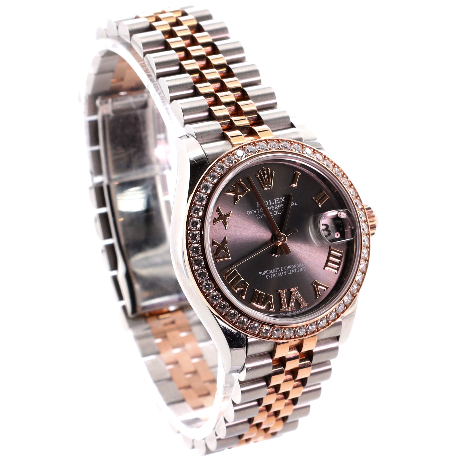 Rolex Oyster Perpetual Datejust Automatic Watch Stainless Steel and Rose Gold with Diamond Bezel and VI Numeral 31