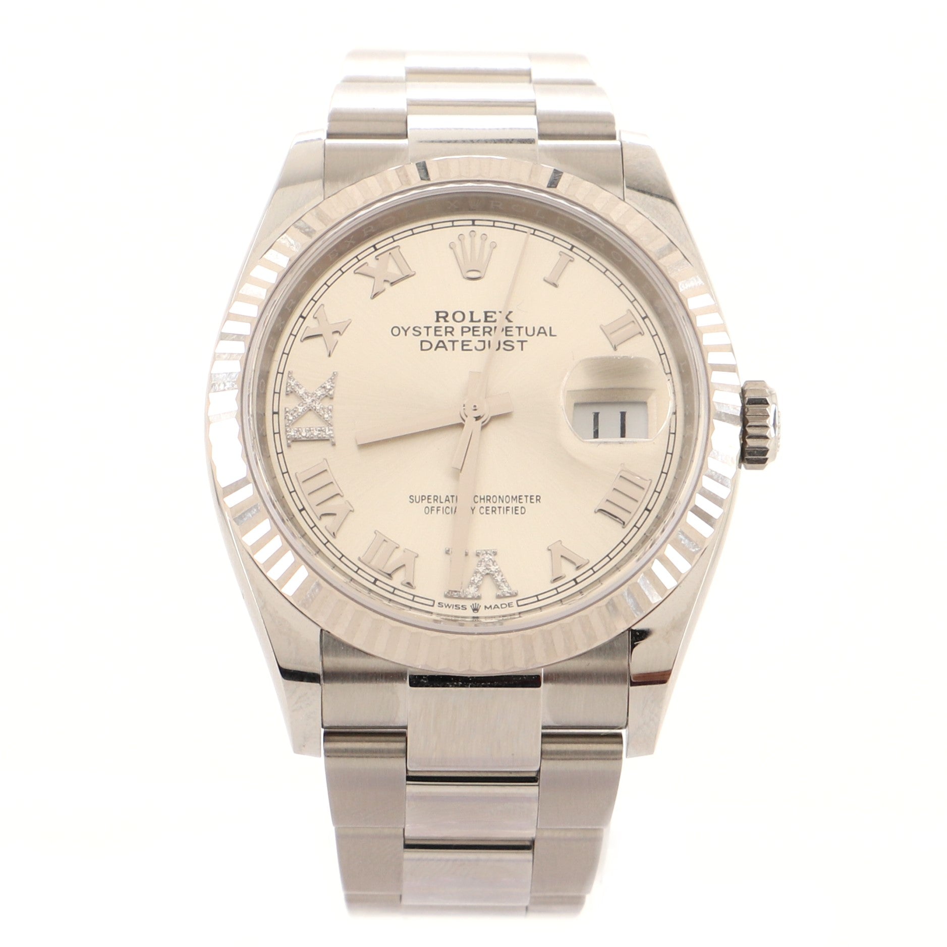 Rolex Oyster Perpetual Datejust Automatic Watch Stainless Steel and White Gold with Diamond VI and IX Numerals 36