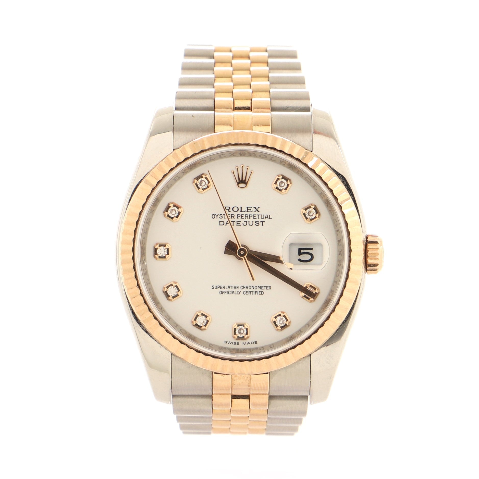 Rolex Oyster Perpetual Datejust Automatic Watch Stainless Steel and Rose Gold with Diamond Markers 36