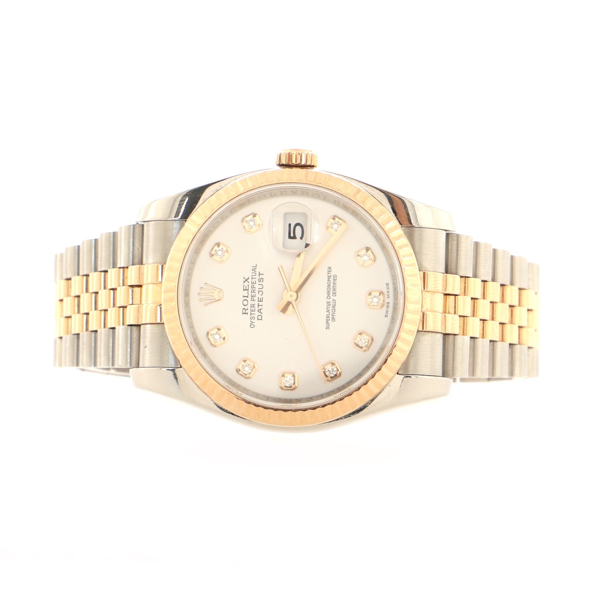 Rolex Oyster Perpetual Datejust Automatic Watch Stainless Steel and Rose Gold with Diamond Markers 36