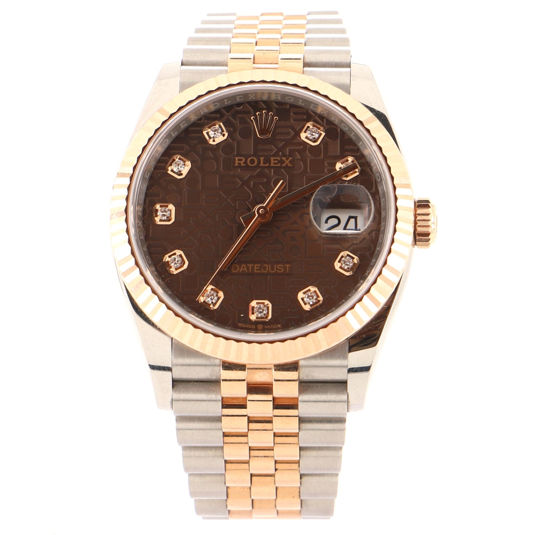 Rolex Oyster Perpetual Datejust Automatic Watch Stainless Steel and Rose Gold with Diamond Markers 36