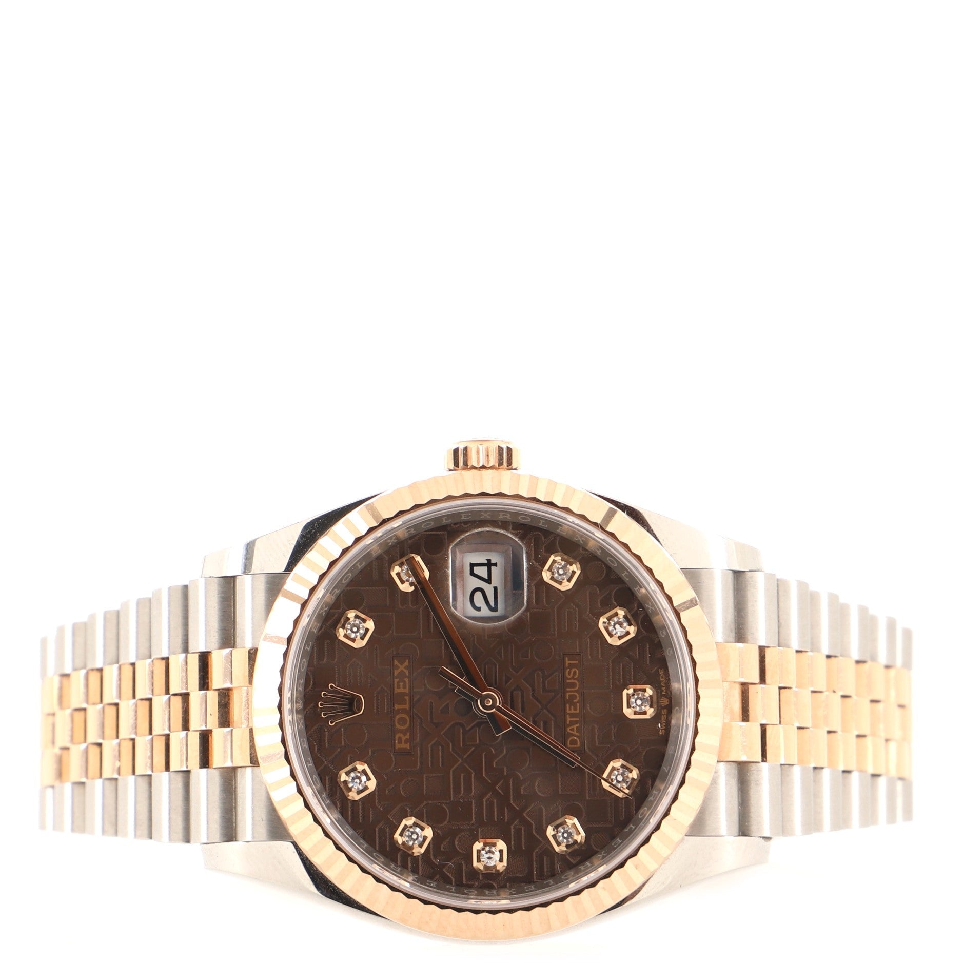 Rolex Oyster Perpetual Datejust Automatic Watch Stainless Steel and Rose Gold with Diamond Markers 36