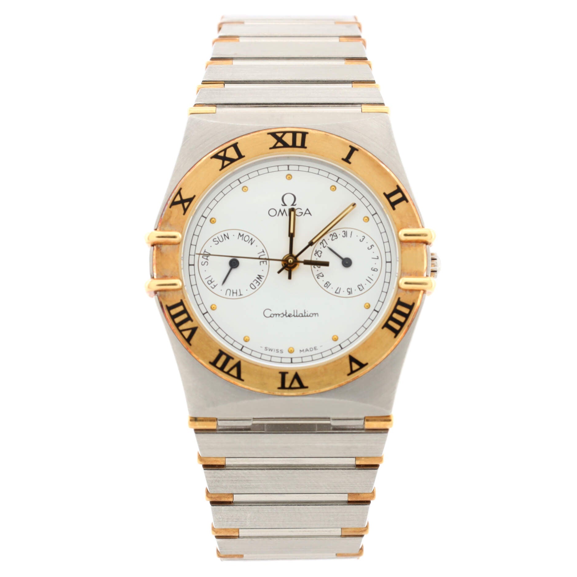 Omega Constellation Day Date Quartz Watch Stainless Steel and Yellow Gold 33