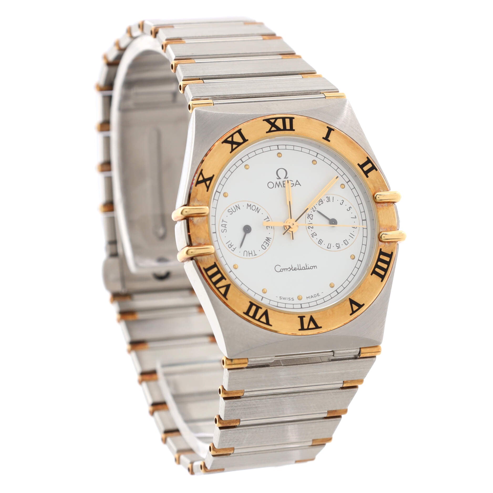 Omega Constellation Day Date Quartz Watch Stainless Steel and Yellow Gold 33