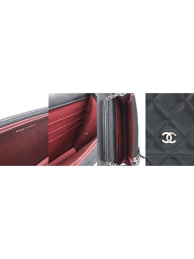 Chanel A33814 Black Lambskin Classic Silver Chain WOC Cross Bag 17th