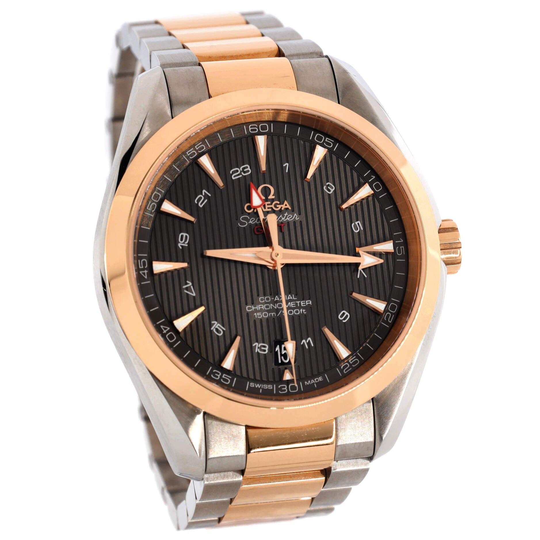 Omega Seamaster Aqua Terra 150M Co‑Axial Chronometer GMT Automatic Watch Stainless Steel and Rose Gold 43