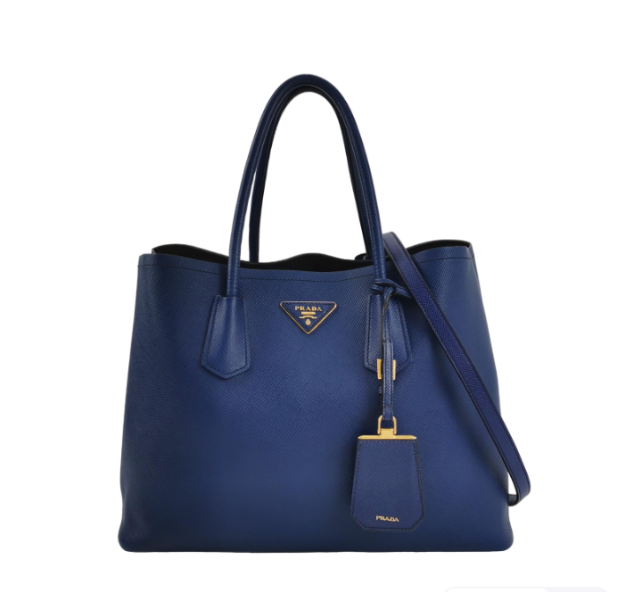 Preloved Prada Double Bag 35cm Blue 250209781055605