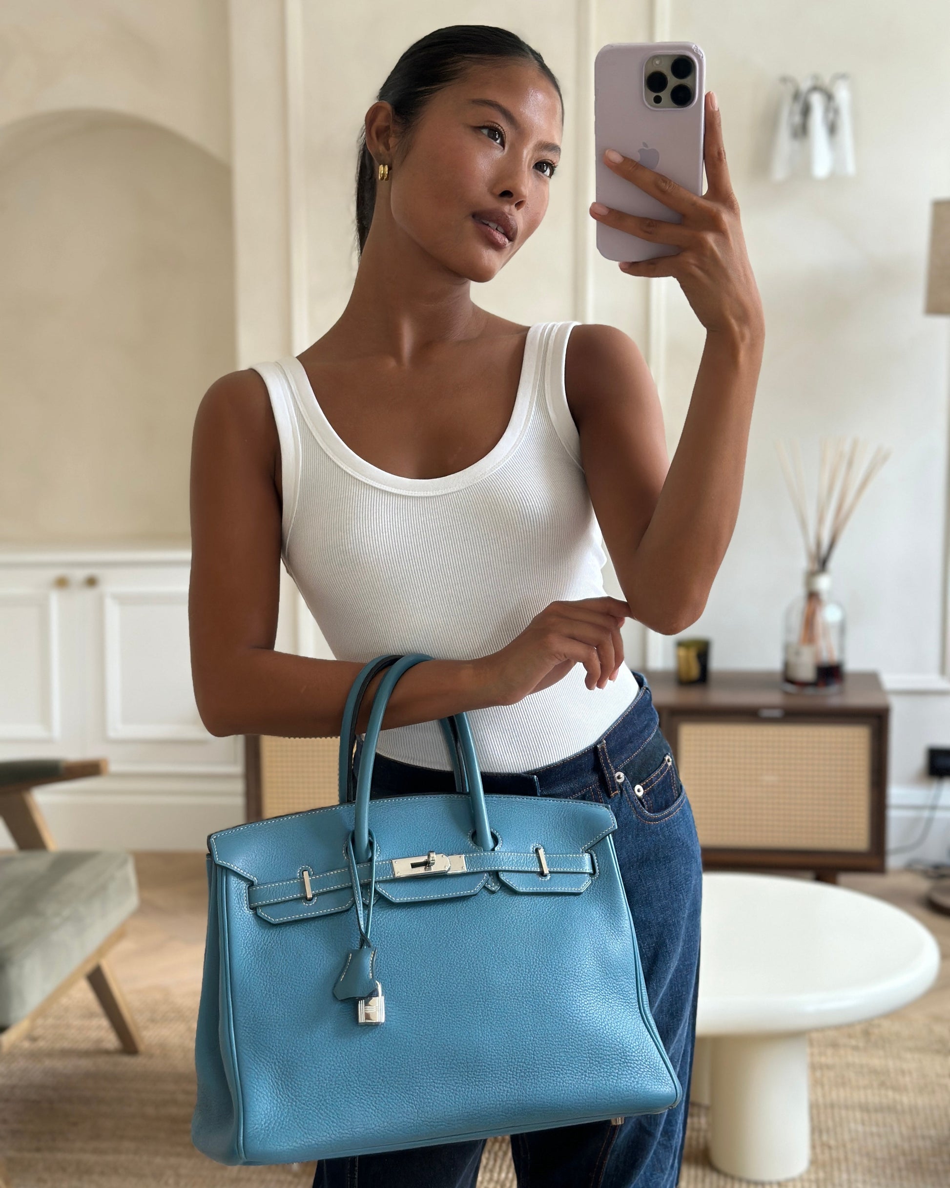 Hermes Birkin 35cm Bag in Blue Jean Togo Leather with Palladium Hardware