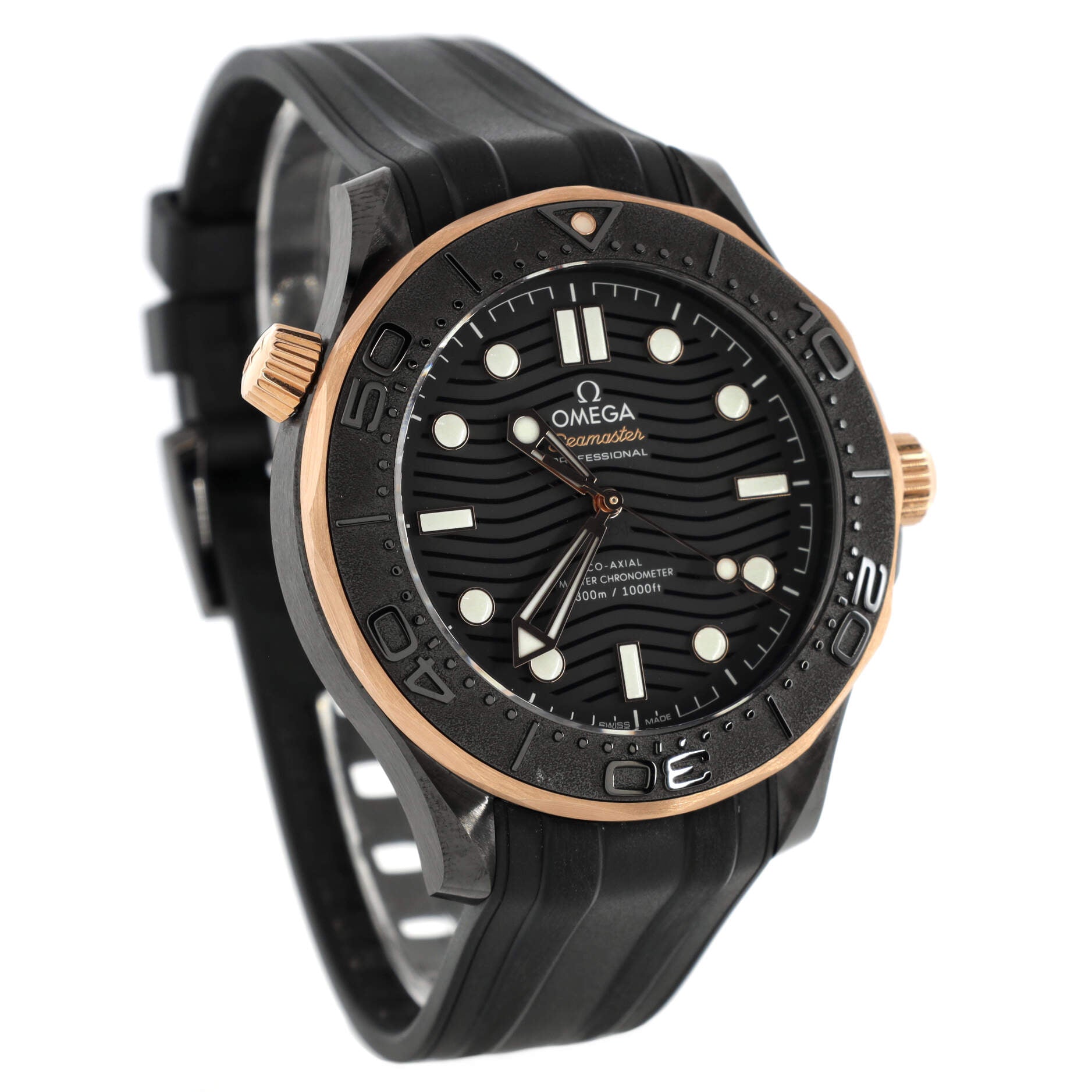 Omega Seamaster Professional Diver 300M Co-Axial Master Chronometer Automatic Watch Ceramic and Sedna Gold with Rubber 44