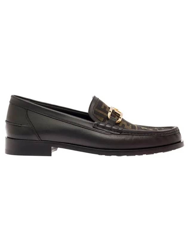 Fendi FF O Rock Fabric Leather Loafers Black Brown