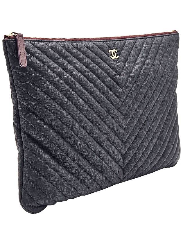 Chanel A82552 Black Caviar Chevron Gold Plated CC Logo Classic Large Pouch Clutch 27th