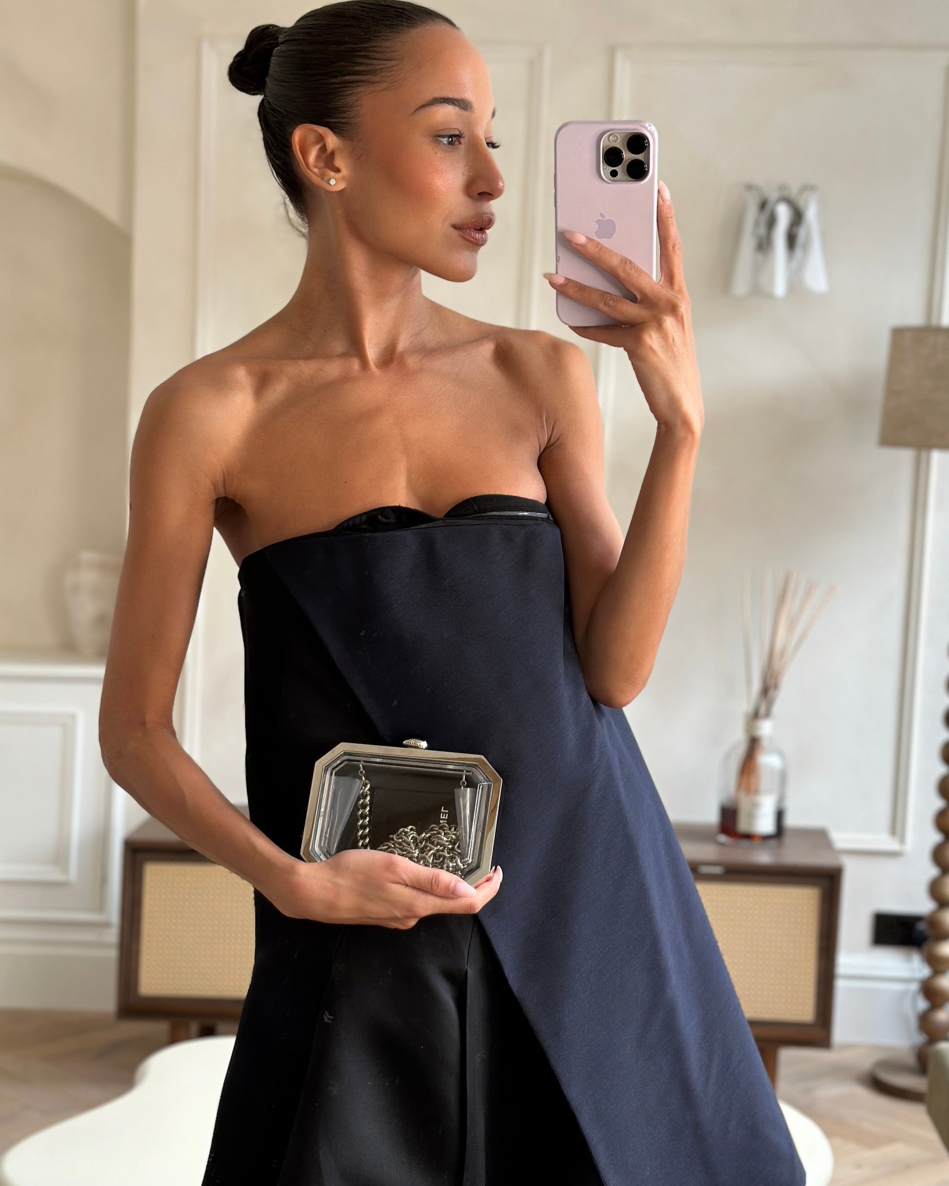 *Chanel Silver, Black Minaudiere Plexiglass Clutch Bag