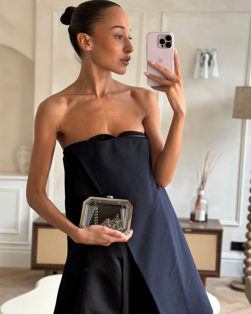 *Chanel Silver, Black Minaudiere Plexiglass Clutch Bag
