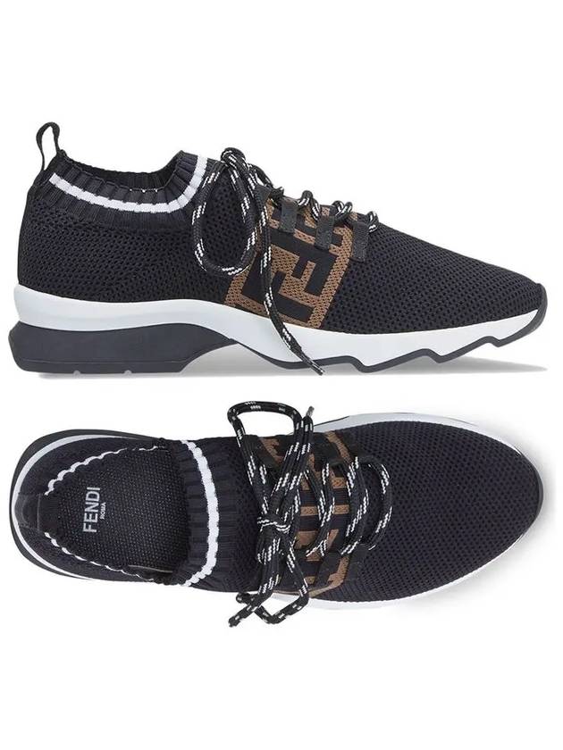 Fendi FF Logo Striped Knit Low Top Sneakers Black