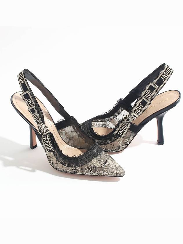 Christian Dior J'adior Butterfly Motif Metallic Thread Slingback Heels Black