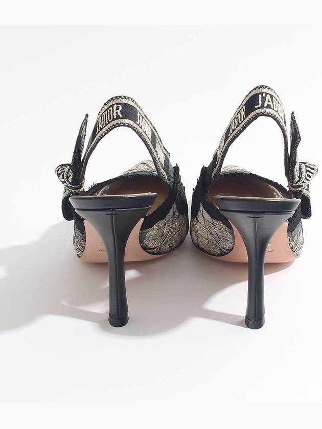 Christian Dior J'adior Butterfly Motif Metallic Thread Slingback Heels Black