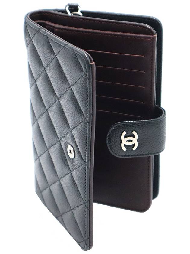 Chanel A48667 Black Caviar Silver CC Logo 2 tier Medium Wallet 18th