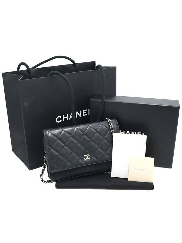 Chanel A33814 Black Lambskin Classic Silver Chain WOC Cross Bag 17th
