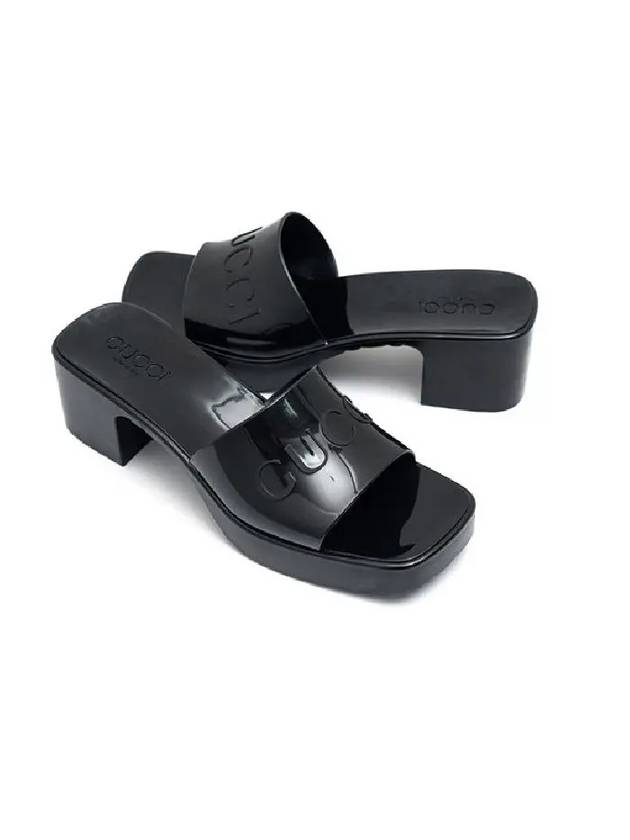 Gucci Women's Rubber Slide Sandals Heel Black