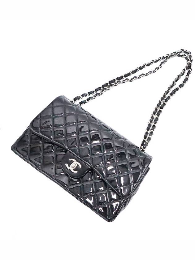 Chanel A58600 Black Patent Silver Classic Jumbo Chain Shoulder Bag 18th