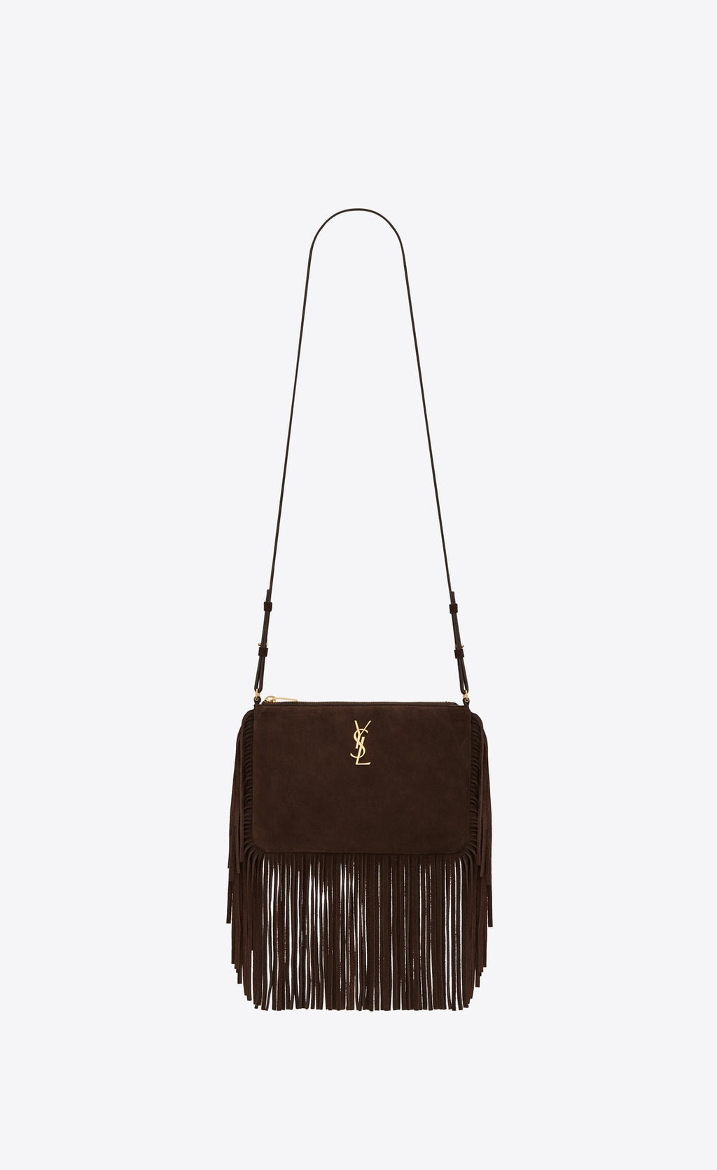 SAINT LAURENT FRINGED CROSSBODY BAG IN BROWN SUEDE