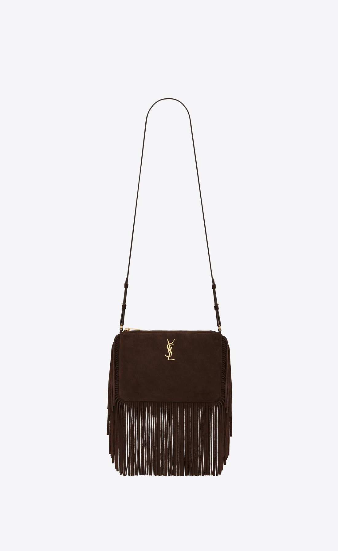 SAINT LAURENT FRINGED CROSSBODY BAG IN BROWN SUEDE