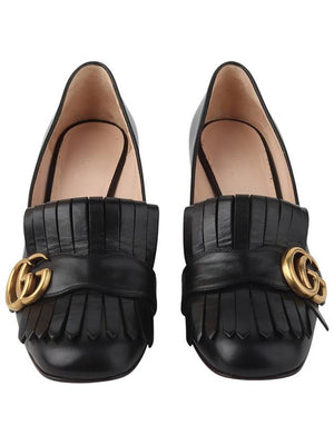 Gucci 408208 GG Gold Marmont Middle Heel Fringe Pumps Shoes 35 1 2 Size 33965Y