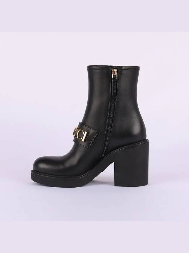 Gucci Logo Buckle Leather Middle Boots Black