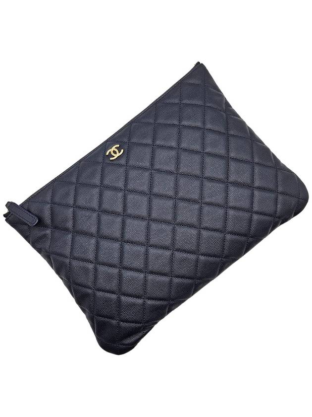Chanel A82545 Navy Caviar Gold Classic New Medium Clutch