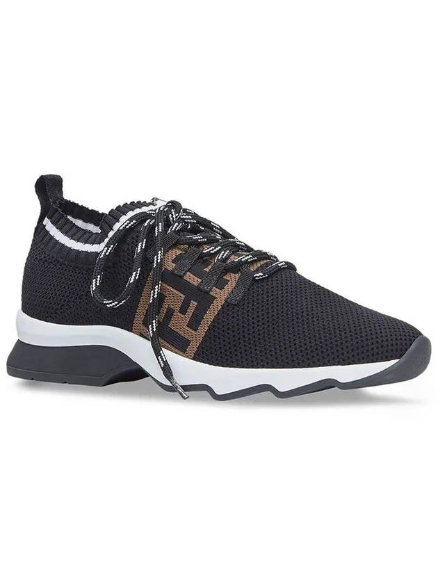 Fendi FF Logo Striped Knit Low Top Sneakers Black