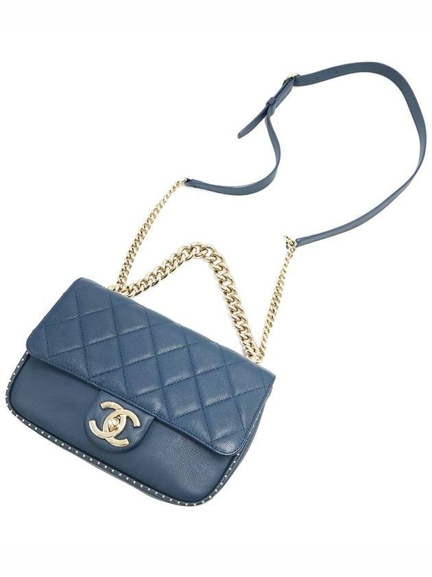 Chanel Blue Caviar CC Logo Small Gold Stud Chain Shoulder Bag 24th
