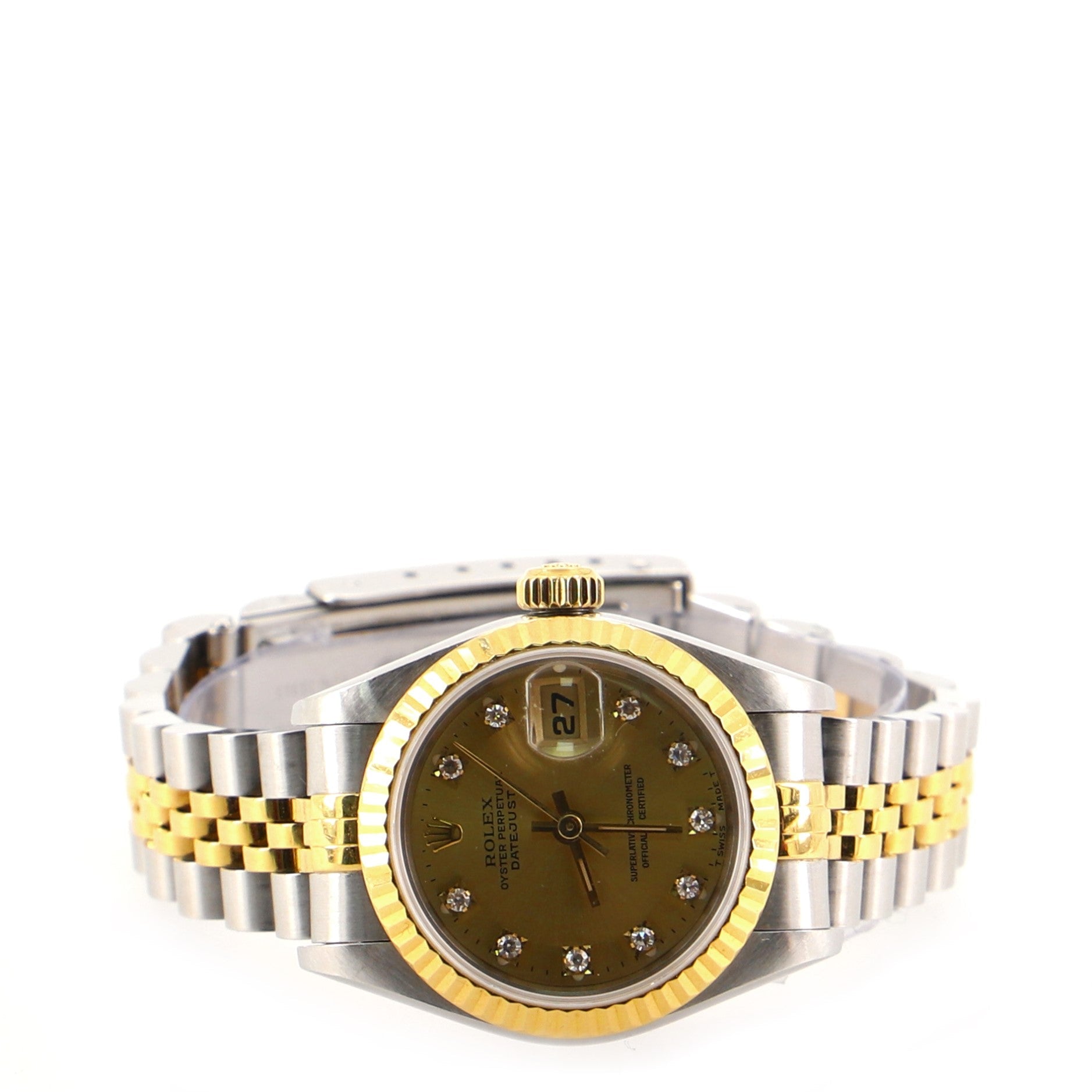 Rolex Oyster Perpetual Datejust Automatic Watch Stainless Steel and Yellow Gold with Diamond Markers 26