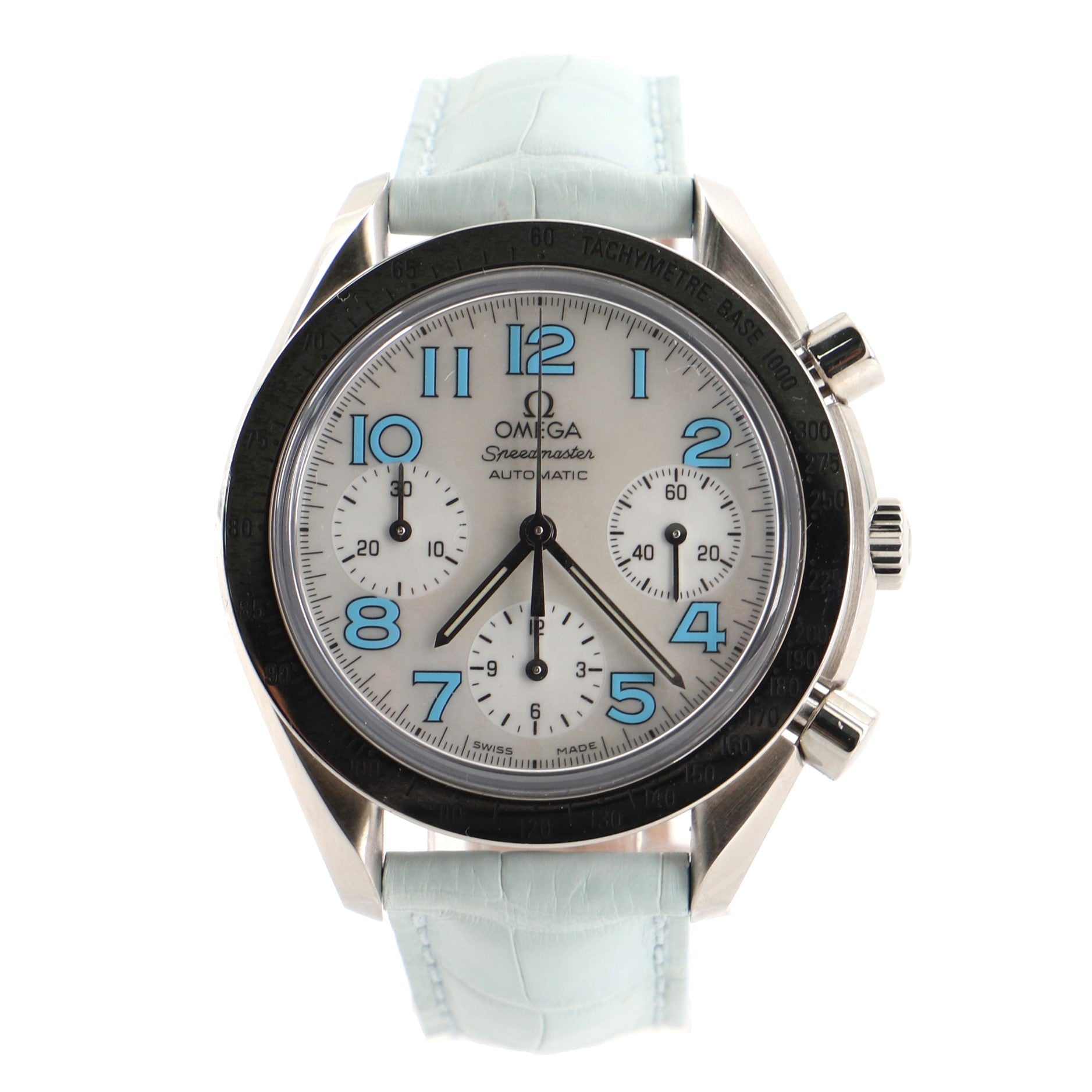 Omega Speedmaster Reduced Chronograph Automatic Watch Stainless Steel and Alligator with Mother of Pearl 39