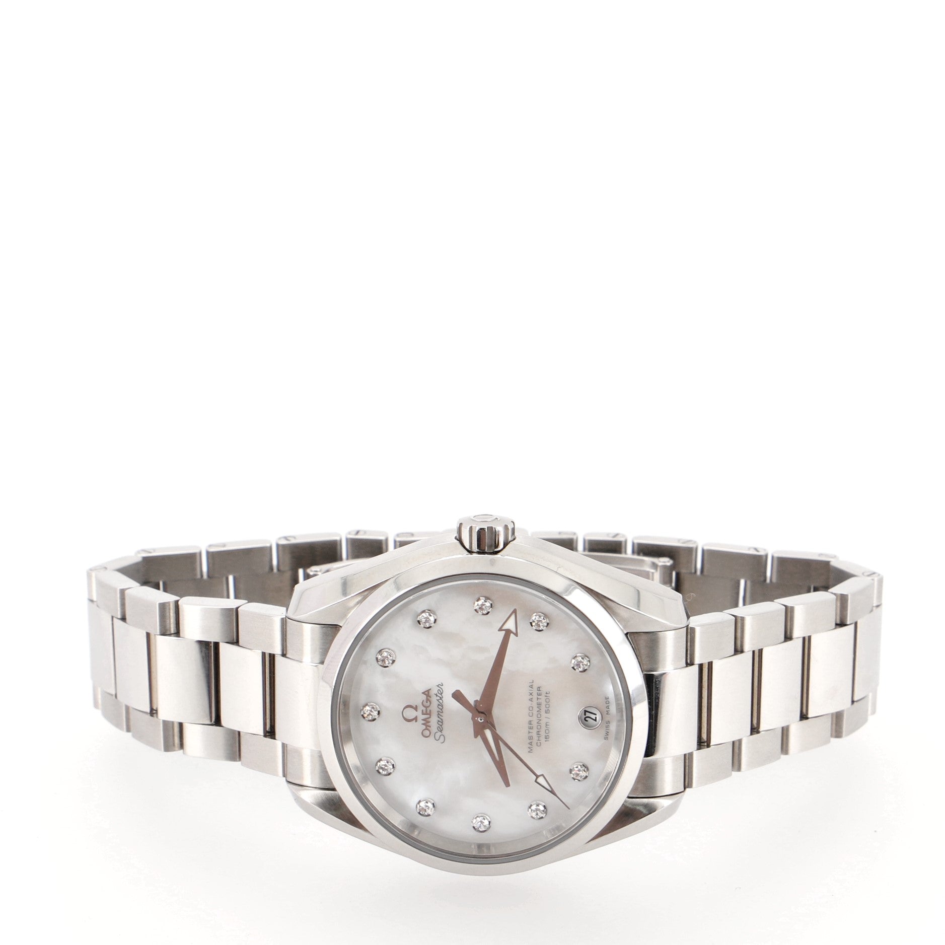 Omega Seamaster Aqua Terra 150M Co-Axial Master Chronometer Automatic Watch Stainless Steel with Diamond Markers and Mother of Pearl 38